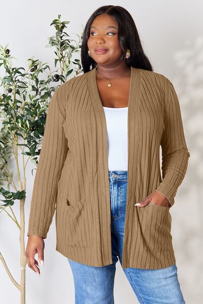 Ribbed Open Front Cardigan with Pockets - Tan / S - Women’s Clothing & Accessories - Shirts & Tops - 28 - 2024