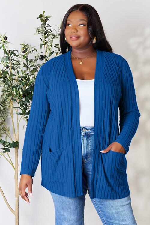 Ribbed Open Front Cardigan with Pockets - Navy / S - Women’s Clothing & Accessories - Shirts & Tops - 1 - 2024
