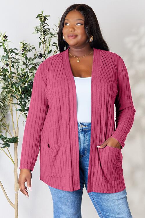 Ribbed Open Front Cardigan with Pockets - Fuchsia Pink / S - Women’s Clothing & Accessories - Shirts & Tops - 21 - 2024