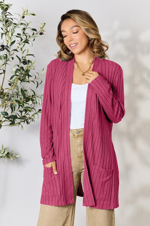 Ribbed Open Front Cardigan with Pockets - Women’s Clothing & Accessories - Shirts & Tops - 24 - 2024