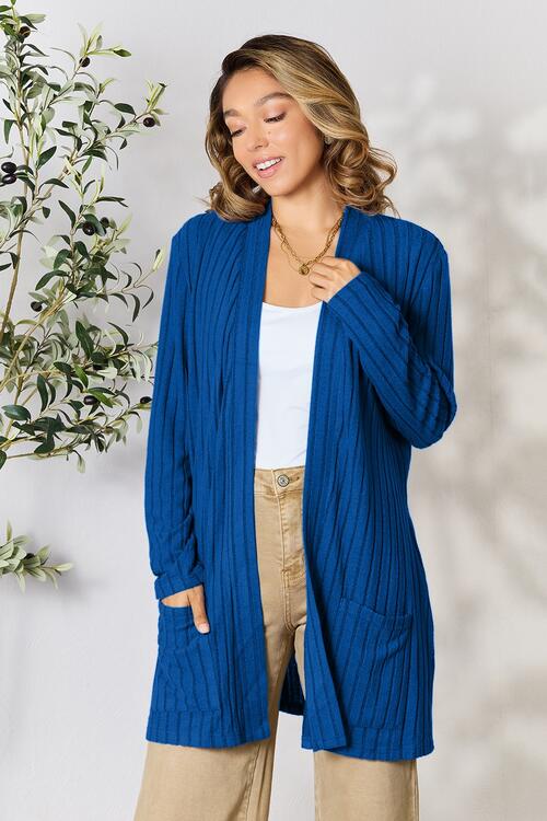 Ribbed Open Front Cardigan with Pockets - Women’s Clothing & Accessories - Shirts & Tops - 4 - 2024