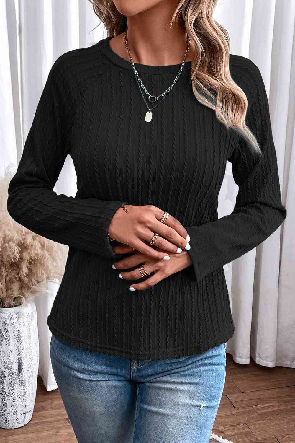 Ribbed Round Neck Knit Long Sleeve Top - Women’s Clothing & Accessories - Shirts & Tops - 5 - 2024
