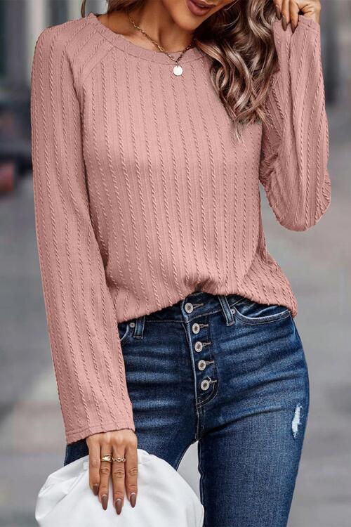 Ribbed Round Neck Knit Long Sleeve Top - Blush Pink / S - Women’s Clothing & Accessories - Shirts & Tops - 1 - 2024