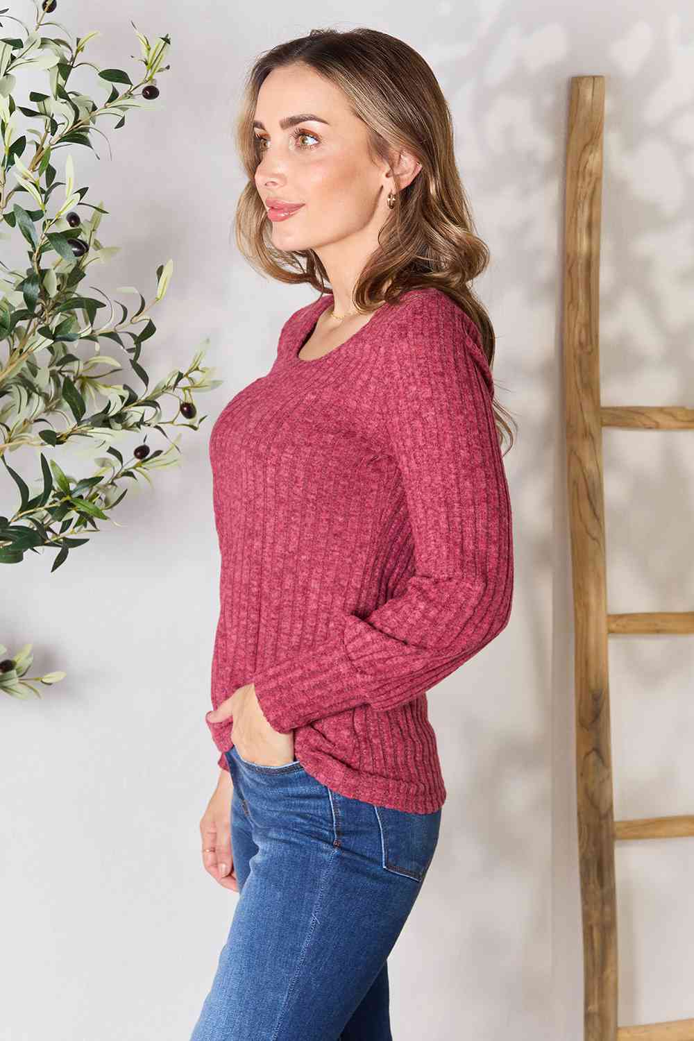 Ribbed Round Neck Lantern Sleeve Blouse - Women’s Clothing & Accessories - Shirts & Tops - 3 - 2024