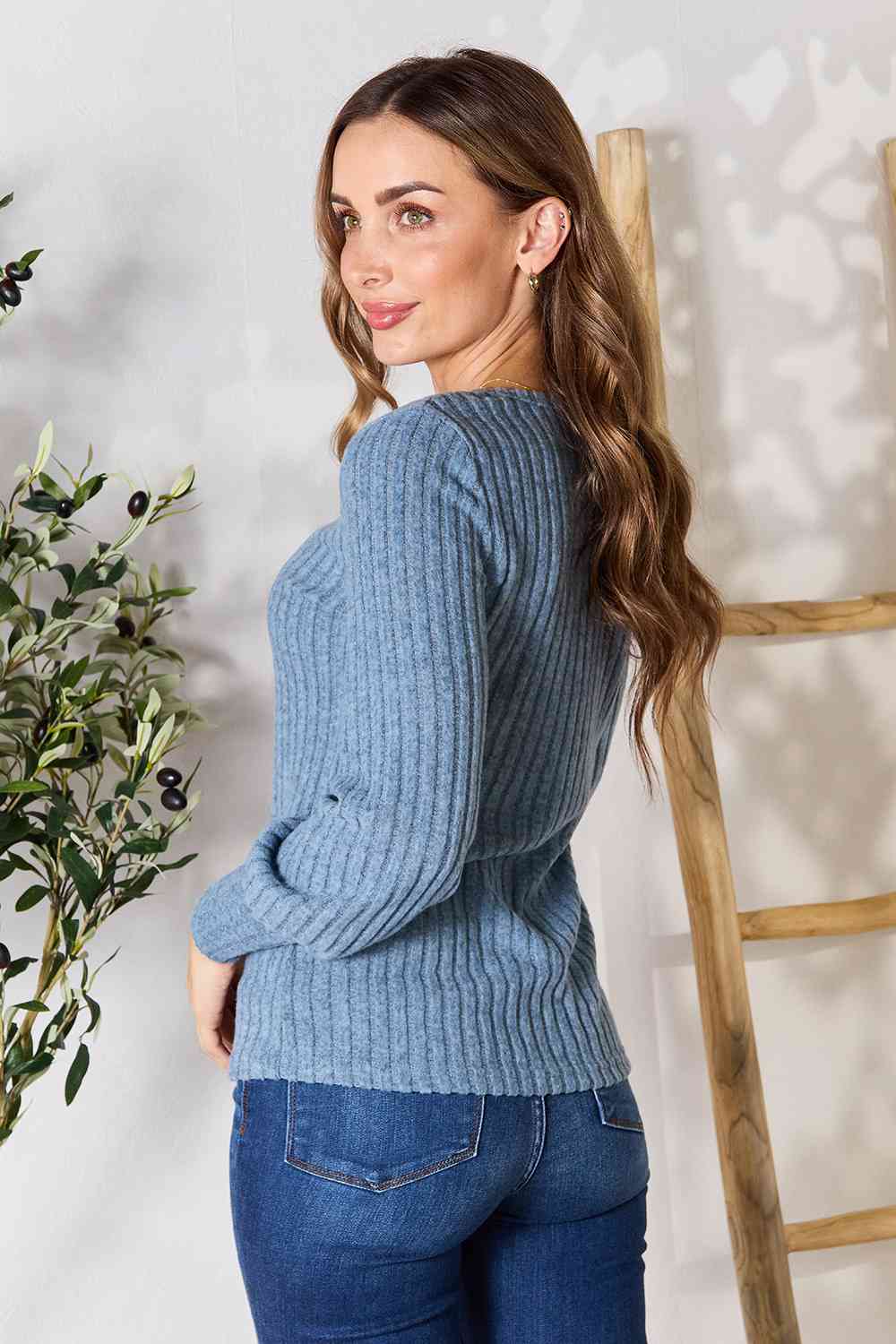 Ribbed Round Neck Lantern Sleeve Blouse - Women’s Clothing & Accessories - Shirts & Tops - 13 - 2024