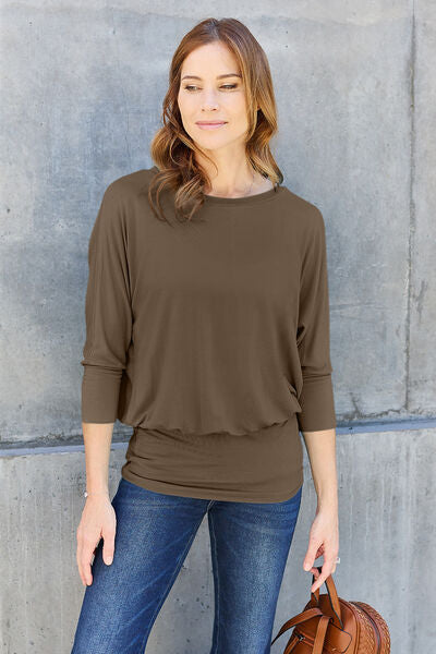 Round Neck Batwing Sleeve Blouse - Chestnut / S - Women’s Clothing & Accessories - Shirts & Tops - 1 - 2024