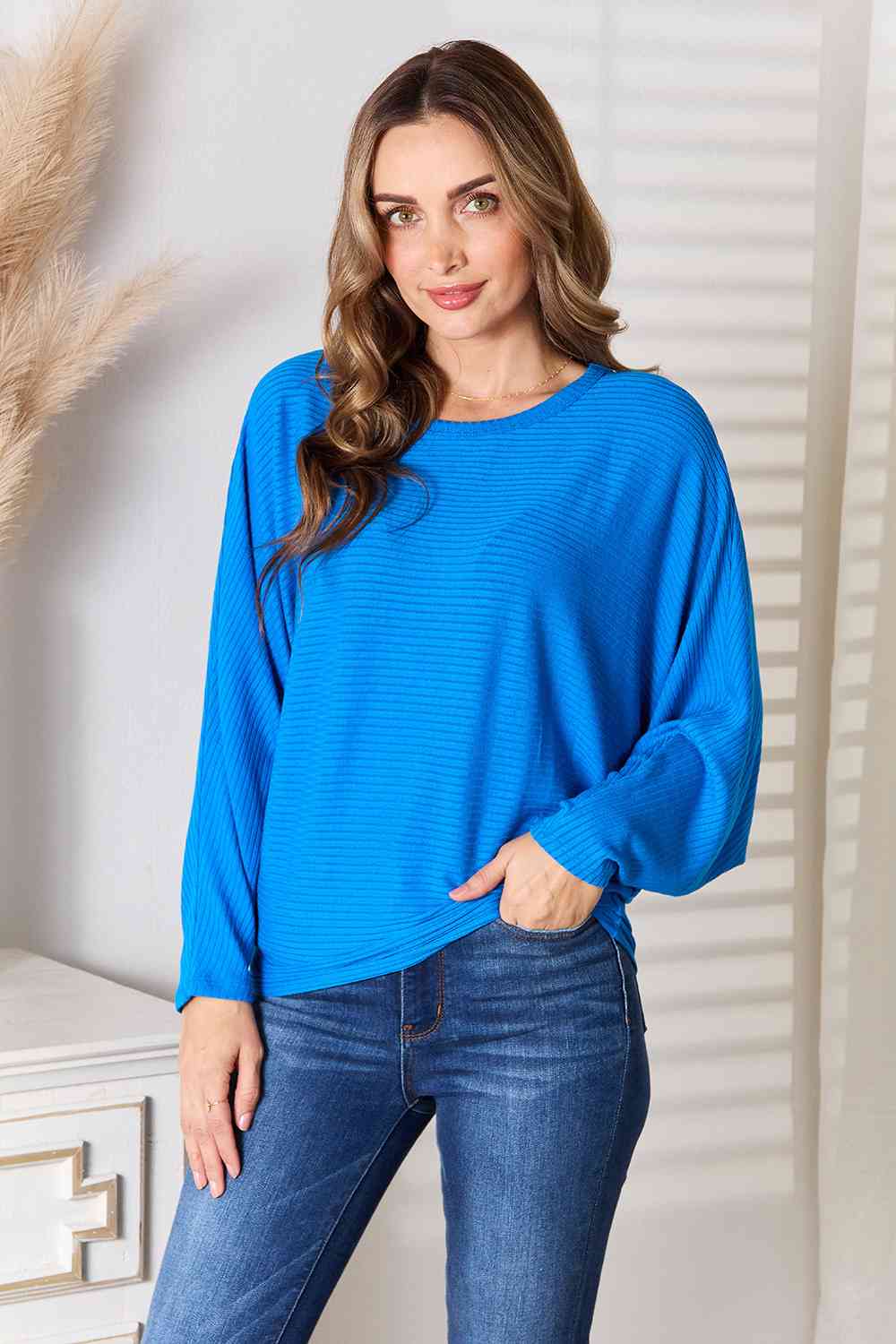 Round Neck Batwing Sleeve Blouse - Cobalt Blue / S - Women’s Clothing & Accessories - Shirts & Tops - 1 - 2024