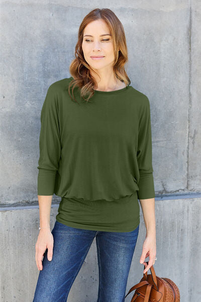 Round Neck Batwing Sleeve Blouse - Army Green / S - Women’s Clothing & Accessories - Shirts & Tops - 10 - 2024