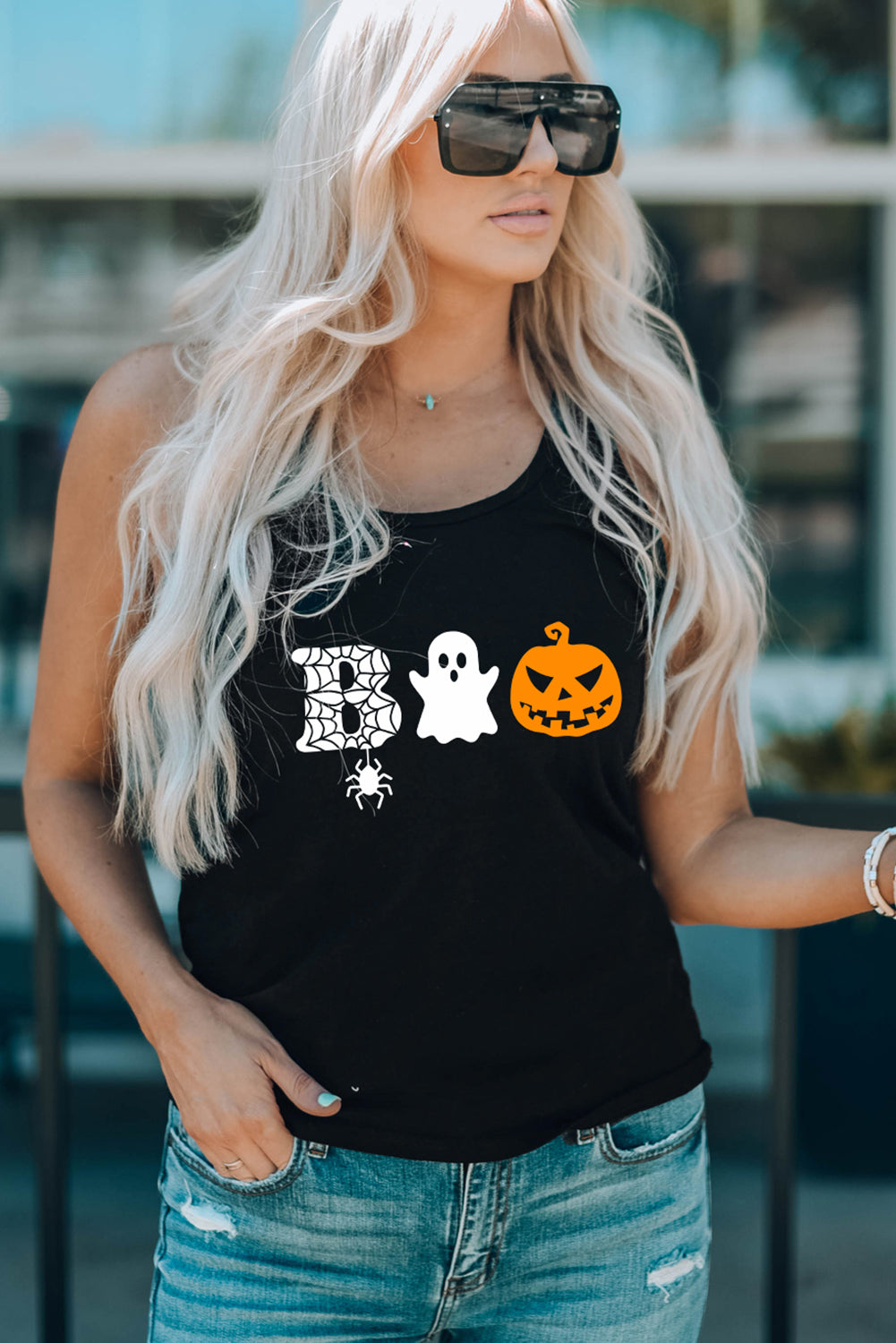Round Neck BOO Graphic Tank Top - Black / S - Women’s Clothing & Accessories - Shirts & Tops - 1 - 2024