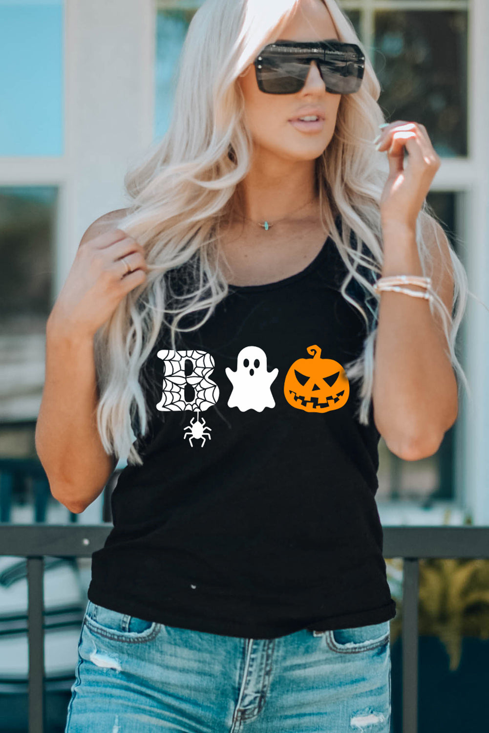 Round Neck BOO Graphic Tank Top - Women’s Clothing & Accessories - Shirts & Tops - 2 - 2024