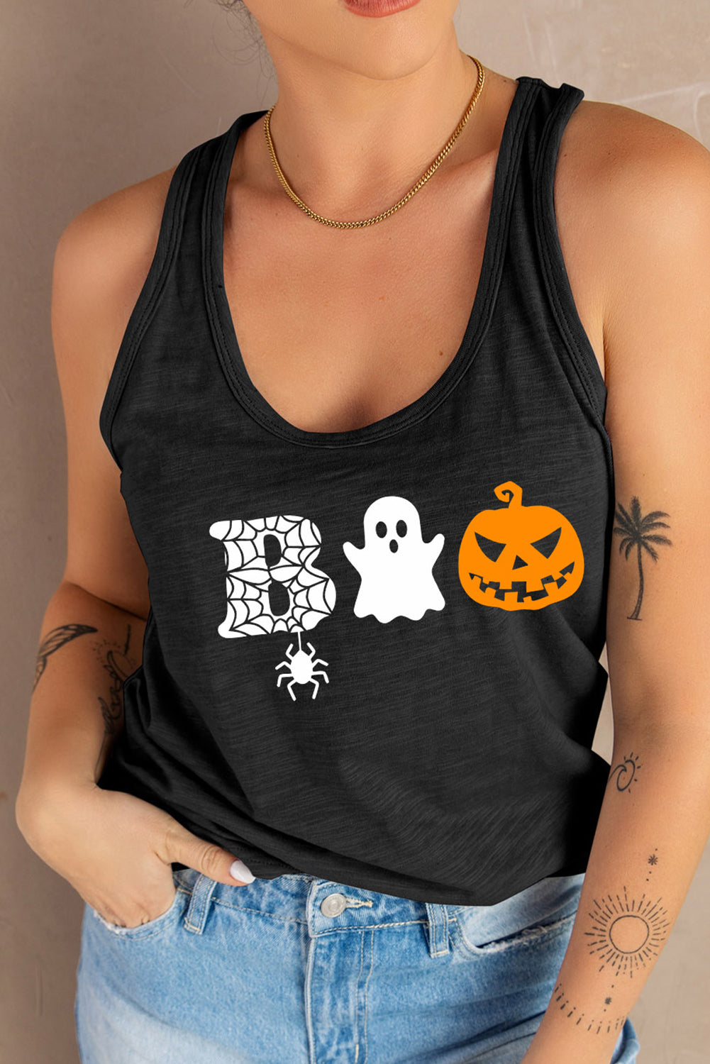 Round Neck BOO Graphic Tank Top - Women’s Clothing & Accessories - Shirts & Tops - 4 - 2024