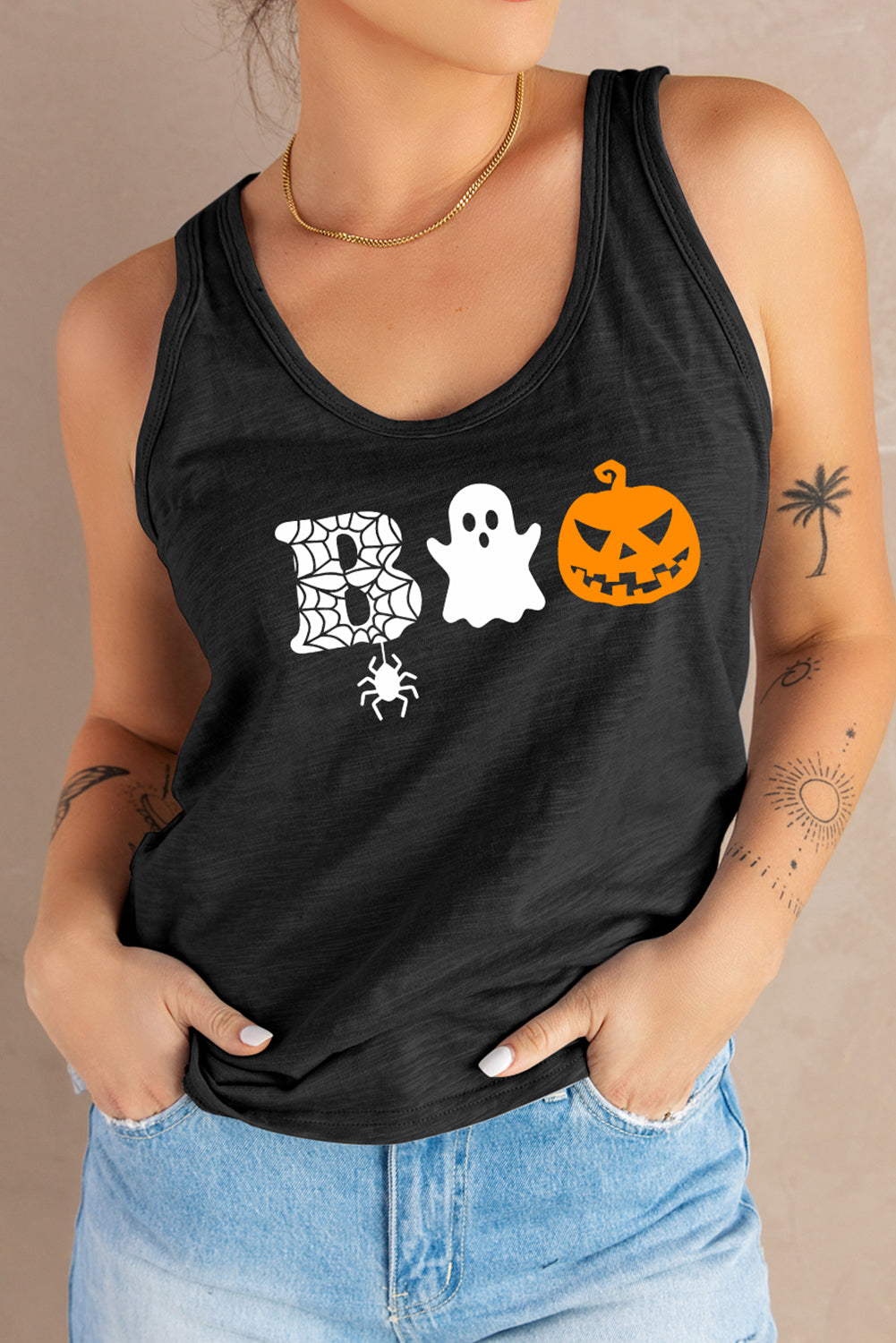 Round Neck BOO Graphic Tank Top - Women’s Clothing & Accessories - Shirts & Tops - 3 - 2024