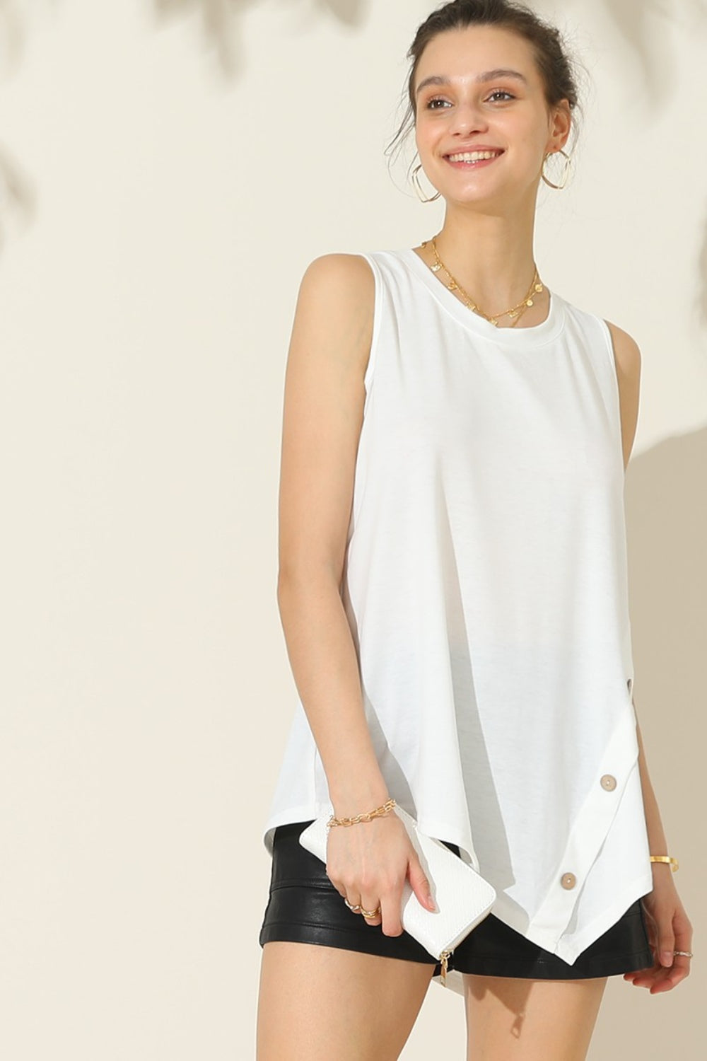 Round Neck Button Side Tank - White / S - Women’s Clothing & Accessories - Shirts & Tops - 8 - 2024