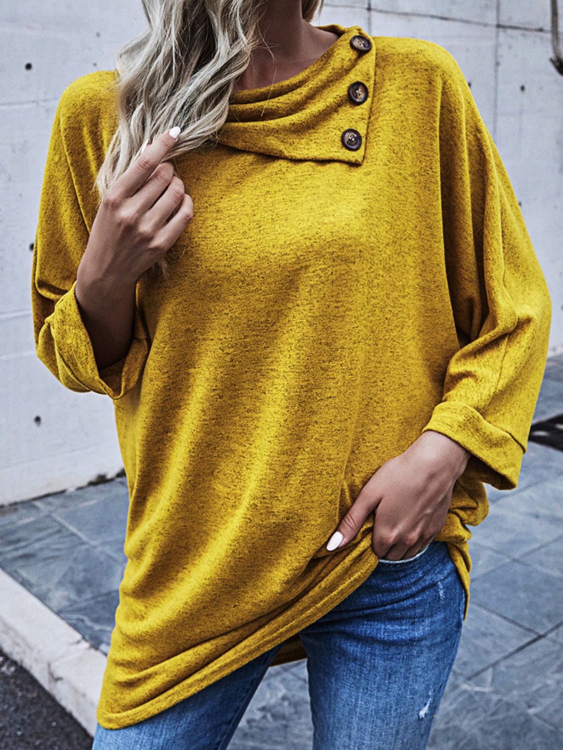 Round Neck Decorative Button Long Sleeve Blouse - Yellow / M - Women’s Clothing & Accessories - Shirts & Tops - 1 - 2024