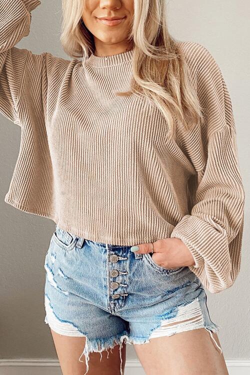 Round Neck Drop Shoulder Long Sleeve Top - Women’s Clothing & Accessories - Shirts & Tops - 10 - 2024