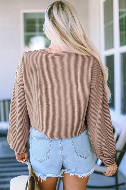 Round Neck Drop Shoulder Long Sleeve Top - Women’s Clothing & Accessories - Shirts & Tops - 2 - 2024