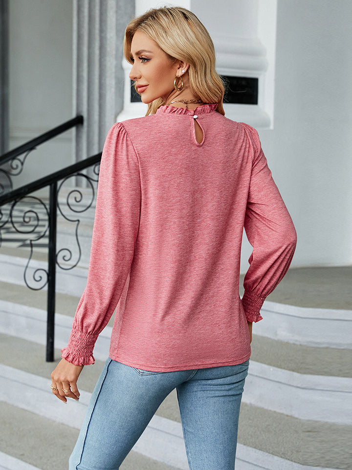 Round Neck Flounce Sleeve Blouse - Women’s Clothing & Accessories - Shirts & Tops - 2 - 2024