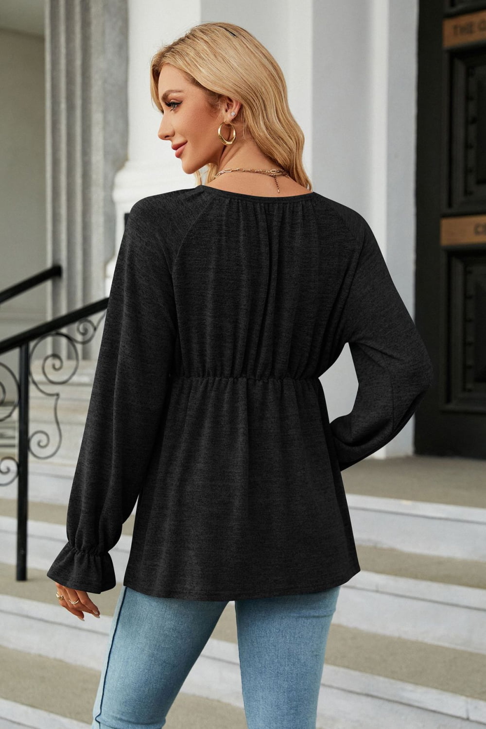 Round Neck Flounce Sleeve Blouse - Women’s Clothing & Accessories - Shirts & Tops - 6 - 2024