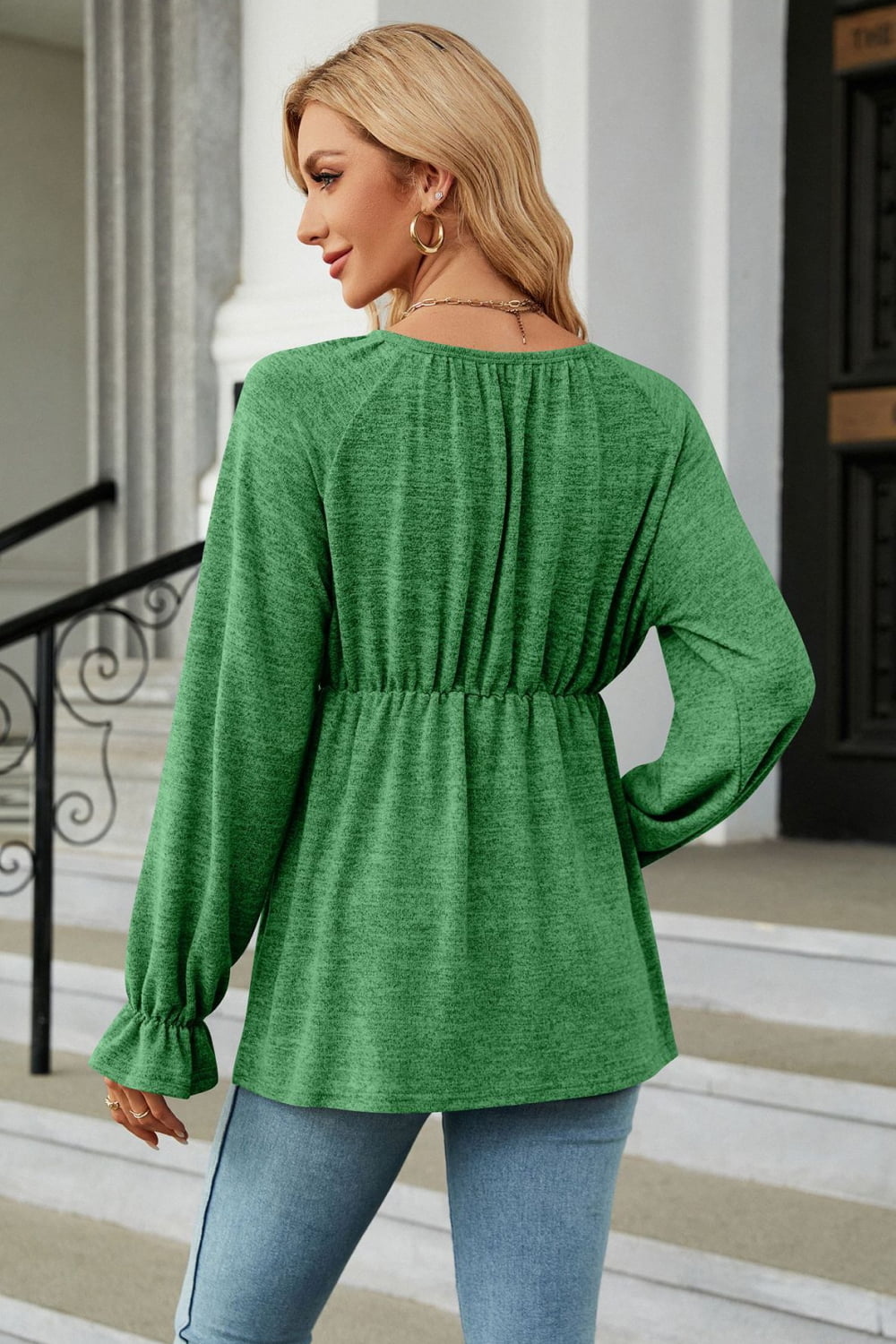 Round Neck Flounce Sleeve Blouse - Women’s Clothing & Accessories - Shirts & Tops - 18 - 2024