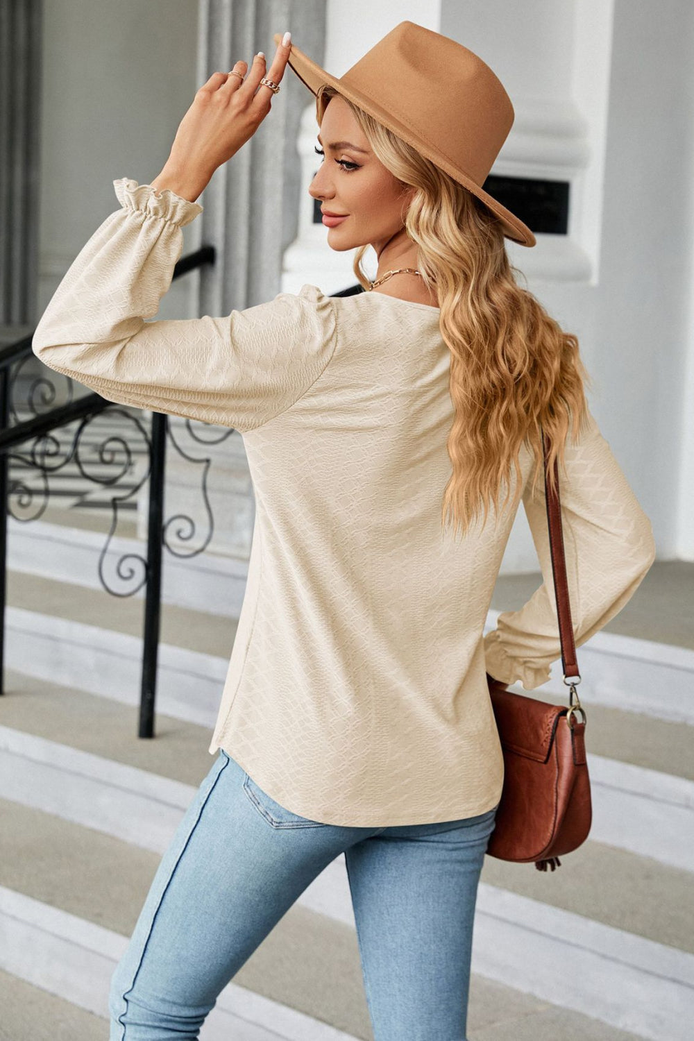 Round Neck Flounce Sleeve Blouse - Women’s Clothing & Accessories - Shirts & Tops - 12 - 2024