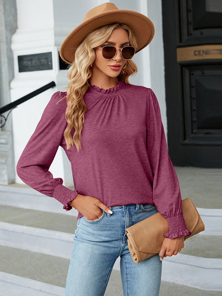 Round Neck Flounce Sleeve Blouse - Women’s Clothing & Accessories - Shirts & Tops - 7 - 2024