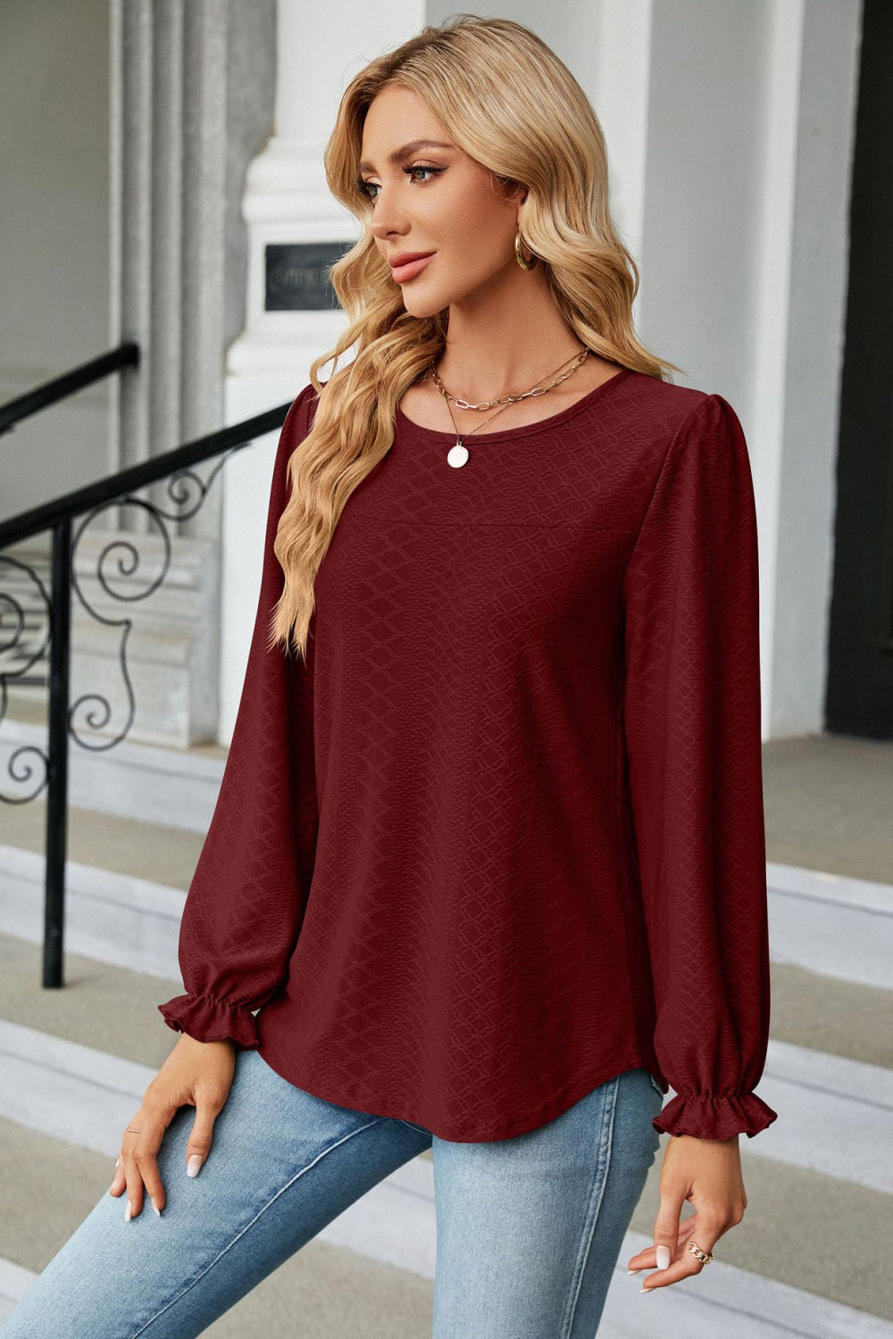 Round Neck Flounce Sleeve Blouse - Women’s Clothing & Accessories - Shirts & Tops - 23 - 2024