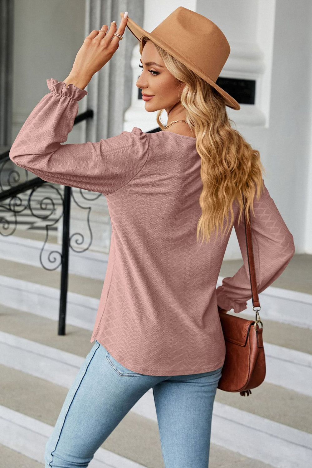 Round Neck Flounce Sleeve Blouse - Women’s Clothing & Accessories - Shirts & Tops - 18 - 2024