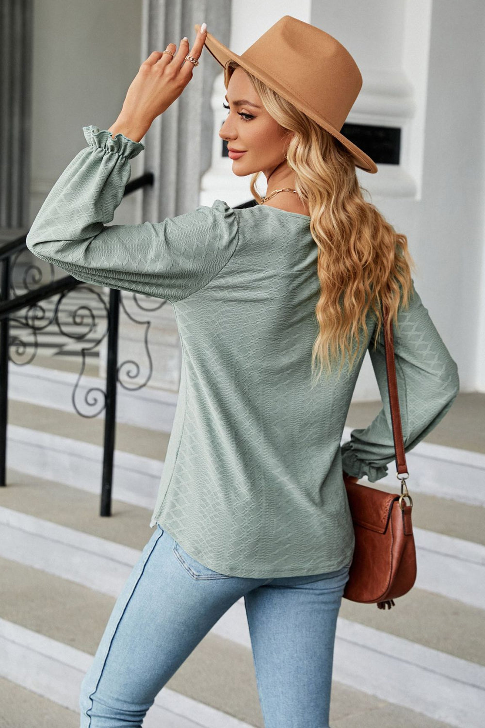 Round Neck Flounce Sleeve Blouse - Women’s Clothing & Accessories - Shirts & Tops - 21 - 2024