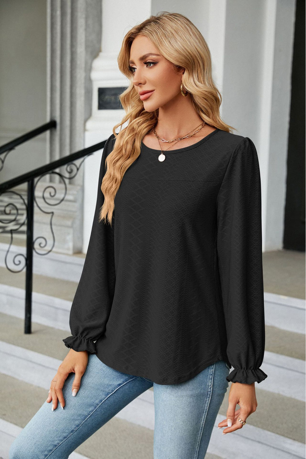 Round Neck Flounce Sleeve Blouse - Women’s Clothing & Accessories - Shirts & Tops - 8 - 2024