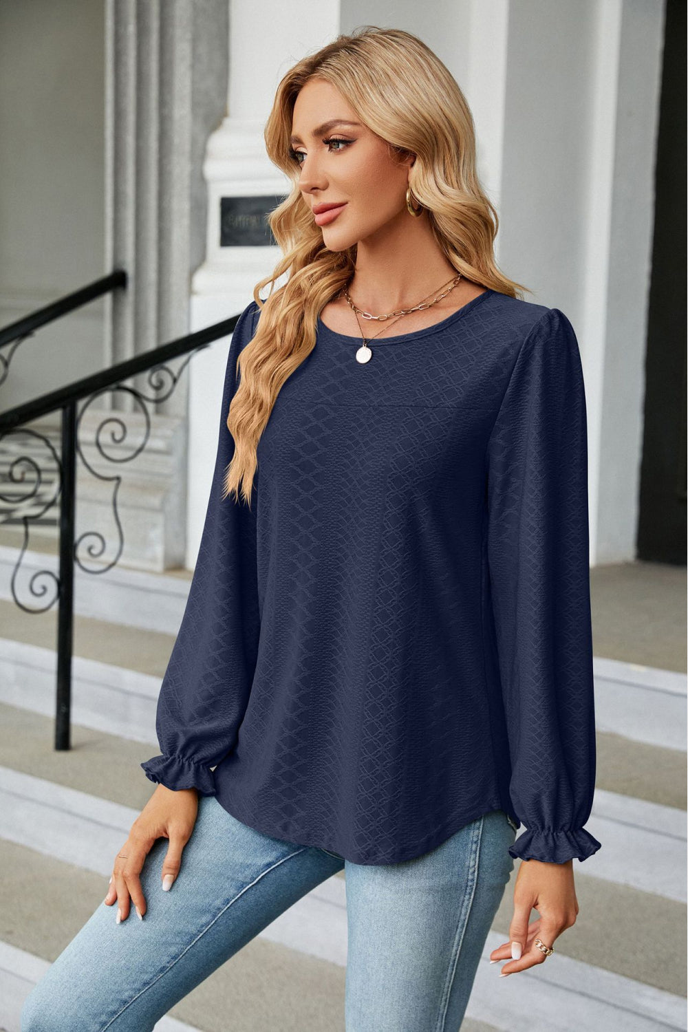 Round Neck Flounce Sleeve Blouse - Women’s Clothing & Accessories - Shirts & Tops - 5 - 2024