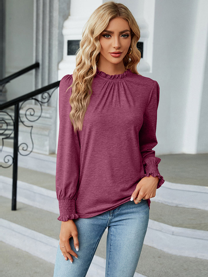 Round Neck Flounce Sleeve Blouse - Purple / S - Women’s Clothing & Accessories - Shirts & Tops - 5 - 2024