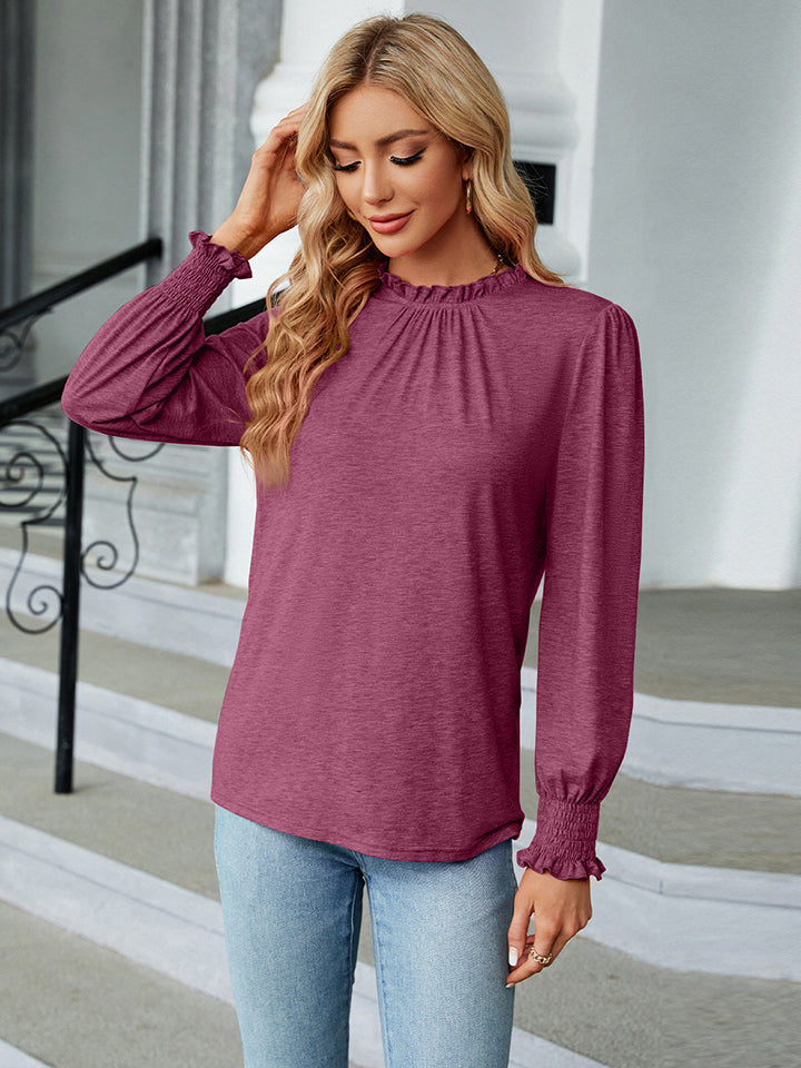 Round Neck Flounce Sleeve Blouse - Women’s Clothing & Accessories - Shirts & Tops - 6 - 2024
