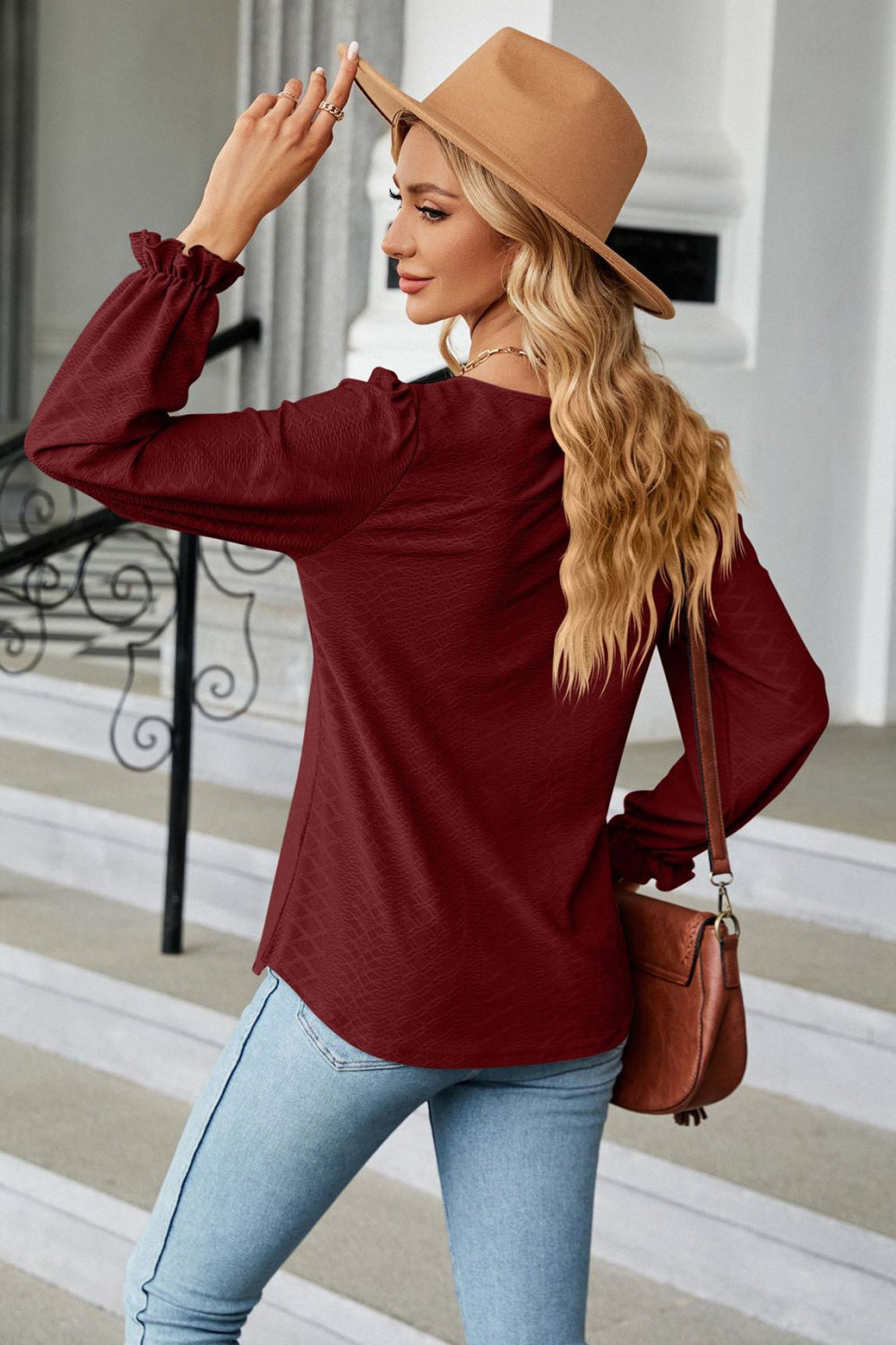 Round Neck Flounce Sleeve Blouse - Women’s Clothing & Accessories - Shirts & Tops - 24 - 2024