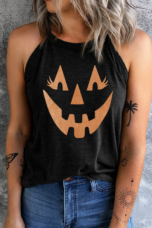 Round Neck Jack-O’-Lantern Graphic Tank Top - Black / S - Women’s Clothing & Accessories - Shirts & Tops - 1 - 2024
