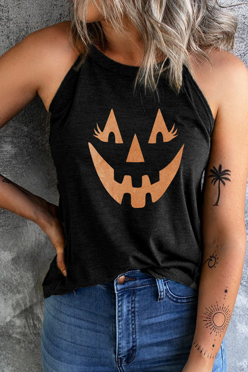 Round Neck Jack-O’-Lantern Graphic Tank Top - Women’s Clothing & Accessories - Shirts & Tops - 3 - 2024