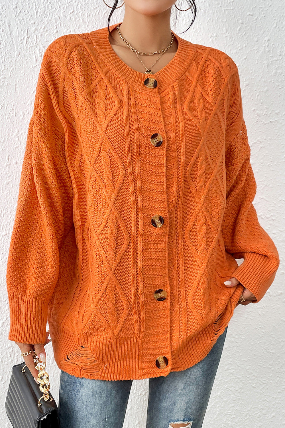Round Neck Long Sleeve Cardigan - Orange / S - Women’s Clothing & Accessories - Shirts & Tops - 3 - 2024