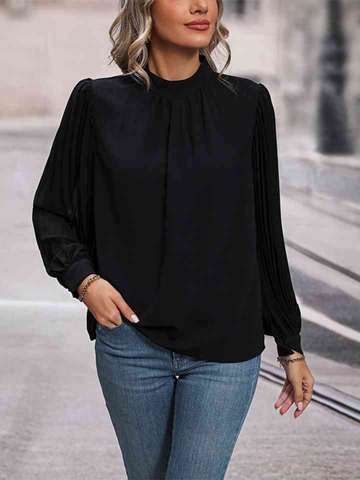 Round Neck Puff Sleeve Blouse - Black / S - Women’s Clothing & Accessories - Shirts & Tops - 1 - 2024