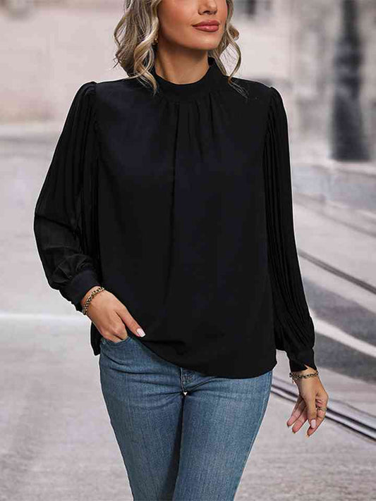 Round Neck Puff Sleeve Blouse - Black / S - Women’s Clothing & Accessories - Shirts & Tops - 1 - 2024