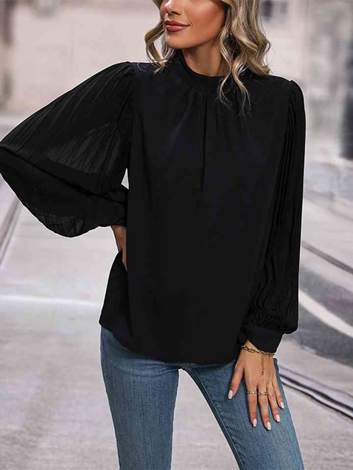 Round Neck Puff Sleeve Blouse - Women’s Clothing & Accessories - Shirts & Tops - 3 - 2024