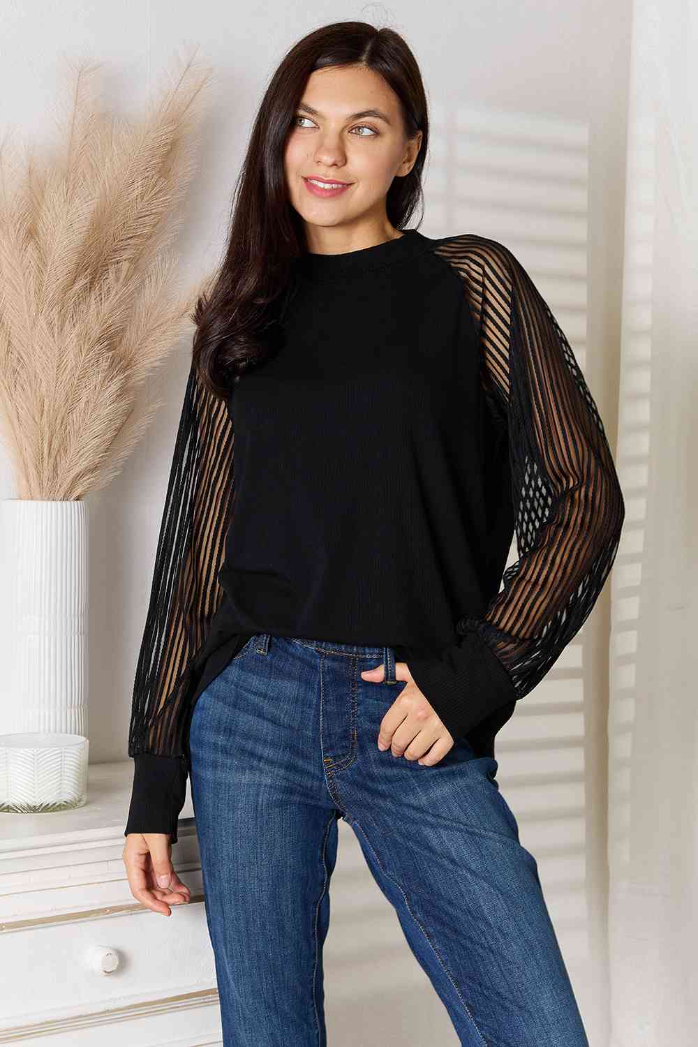 Round Neck Raglan Sleeve Blouse - Black / S - Women’s Clothing & Accessories - Shirts & Tops - 1 - 2024