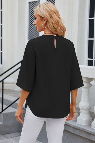 Round Neck Slit Half Sleeve Top - Women’s Clothing & Accessories - Shirts & Tops - 24 - 2024