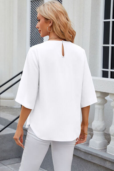 Round Neck Slit Half Sleeve Top - Women’s Clothing & Accessories - Shirts & Tops - 20 - 2024