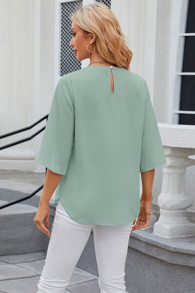 Round Neck Slit Half Sleeve Top - Women’s Clothing & Accessories - Shirts & Tops - 8 - 2024