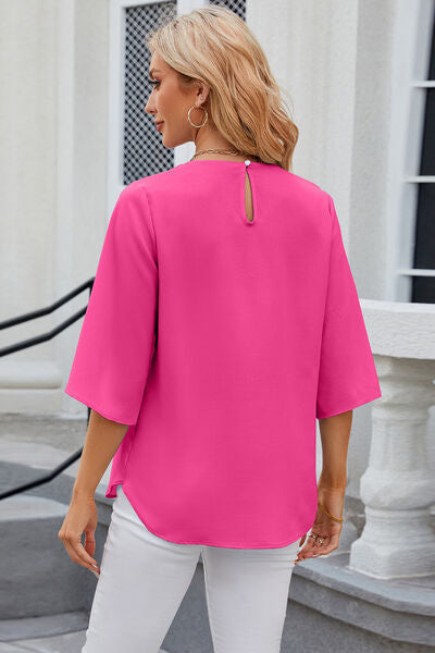 Round Neck Slit Half Sleeve Top - Women’s Clothing & Accessories - Shirts & Tops - 16 - 2024