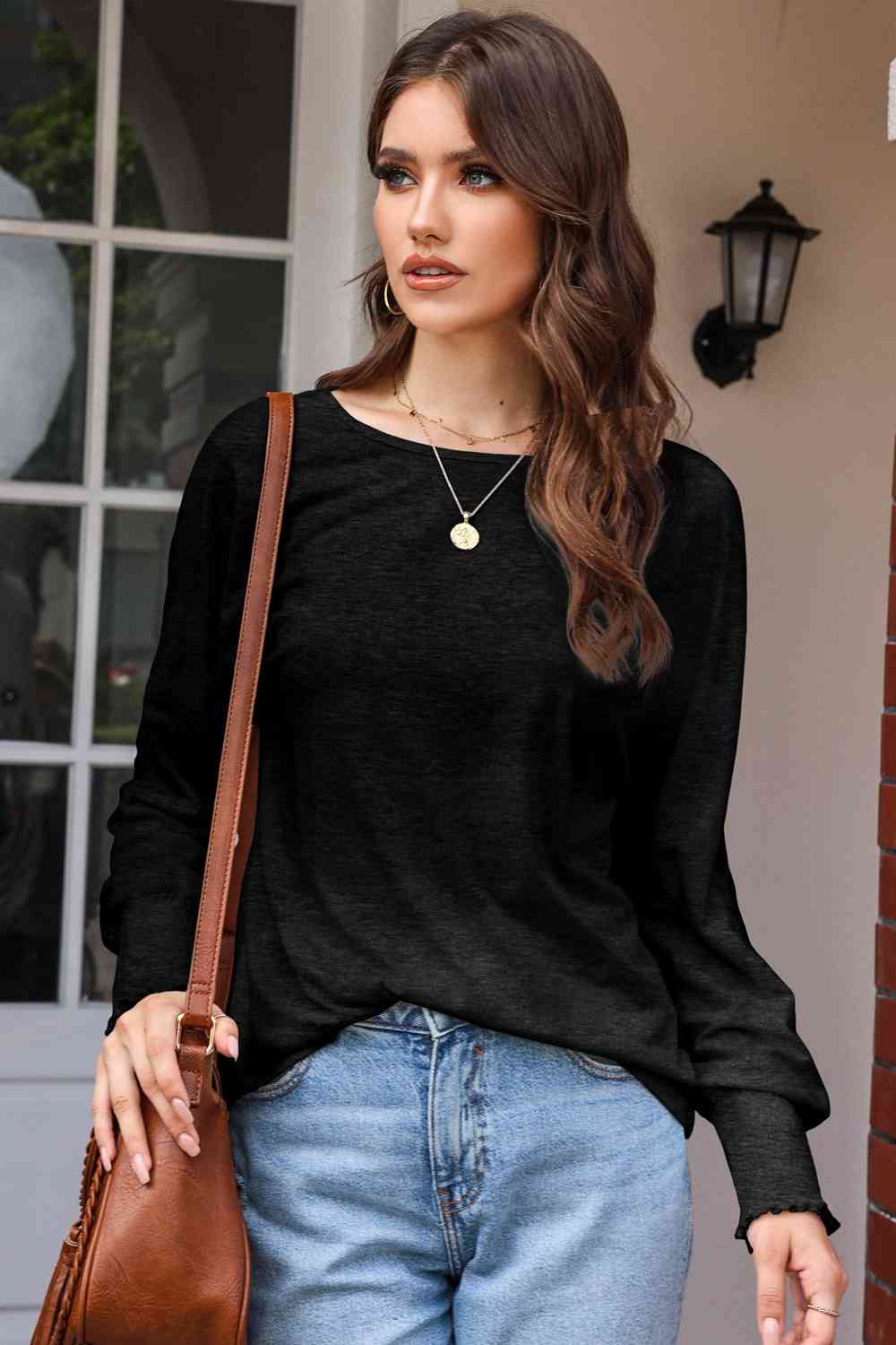 Round Neck Smocked Long Sleeve Blouse - Black / S - Women’s Clothing & Accessories - Shirts & Tops - 1 - 2024