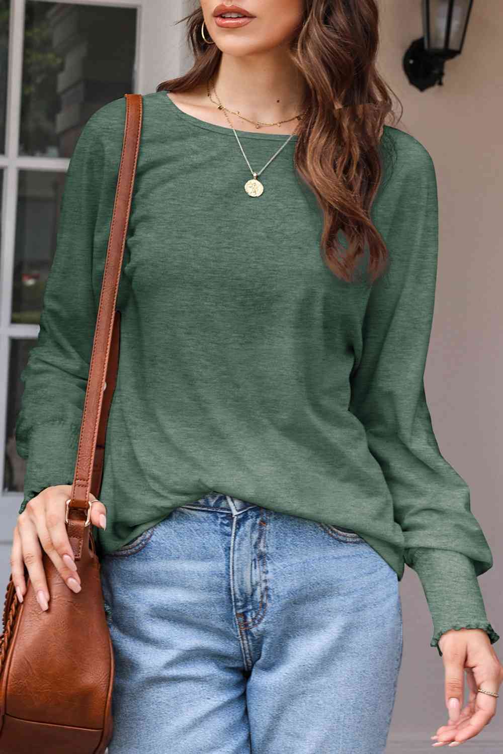 Round Neck Smocked Long Sleeve Blouse - Women’s Clothing & Accessories - Shirts & Tops - 12 - 2024