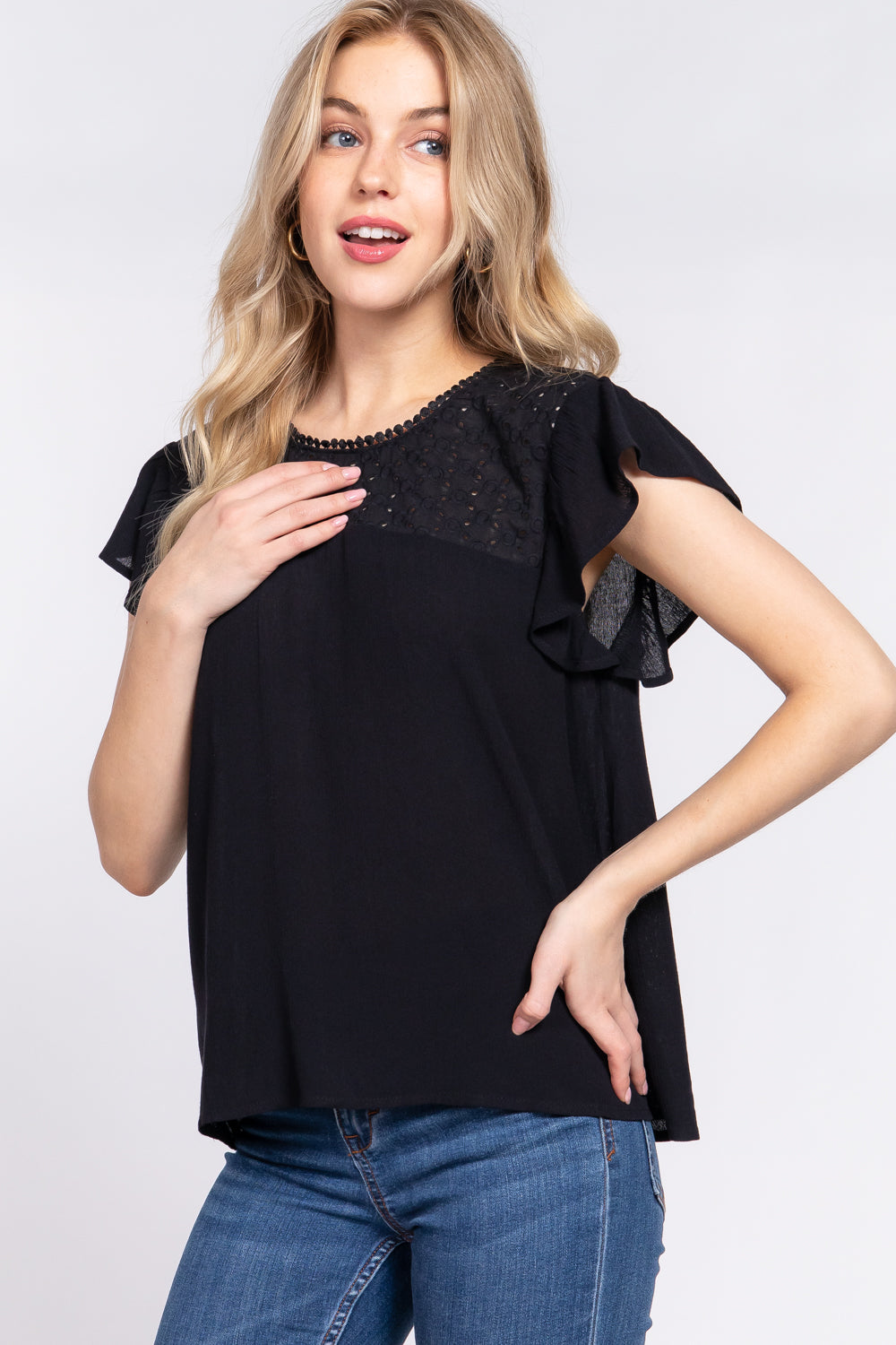 Ruffle Short Sleeve Crochet Blouse - Women’s Clothing & Accessories - Shirts & Tops - 3 - 2024