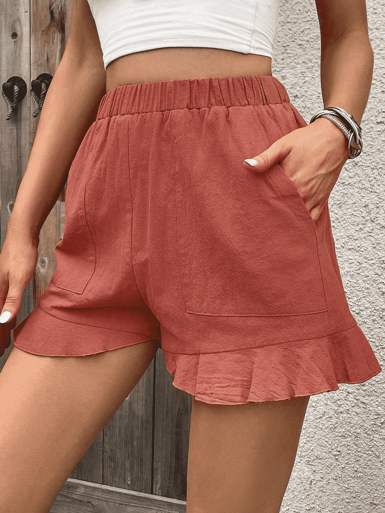 Ruffle Trim Shorts with Pocket - Women’s Clothing & Accessories - Shorts - 4 - 2024