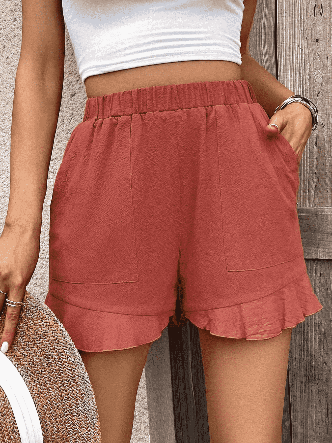 Ruffle Trim Shorts with Pocket - Women’s Clothing & Accessories - Shorts - 6 - 2024