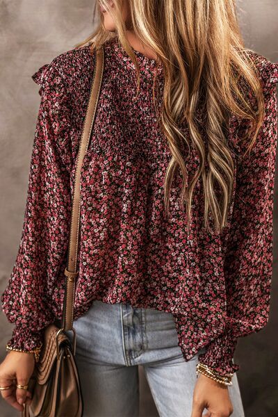 Ruffled Floral Waffle-Knit Blouse - Women’s Clothing & Accessories - Shirts & Tops - 2 - 2024